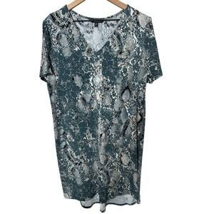 Christian Siriano New York Gray Snake Print VNeck Casual Shirt Shift Dress Sz LG